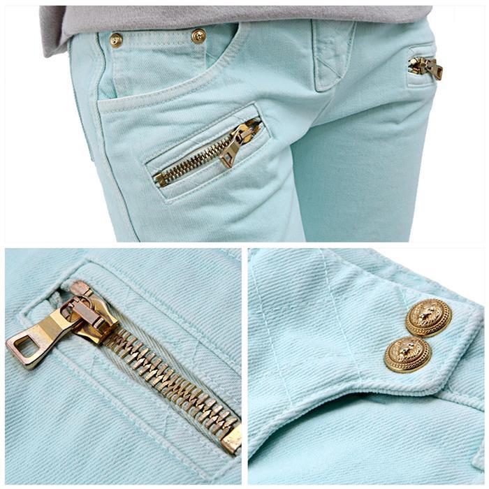 Balmain Women’s Mint Jeans with Gold Zipper Classic Pants 5120 129N C3010
