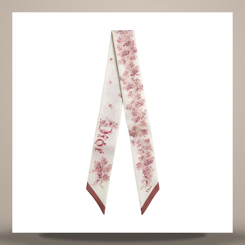 DIOR Lilac Bouquet Mitzah Ivory Pink Silk Twill Scarf 64TM106I6129 C416