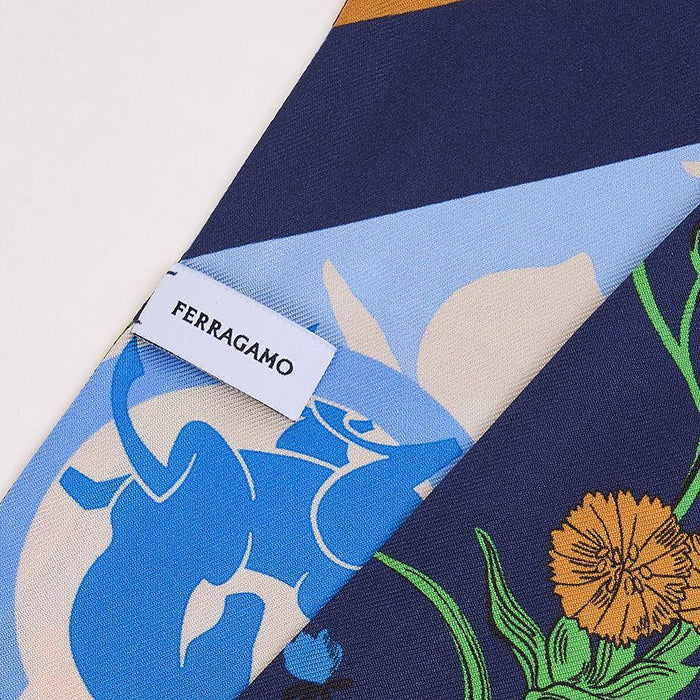 Ferragamo Navy Camel Pegasus Twilly Silk Scarf for Women