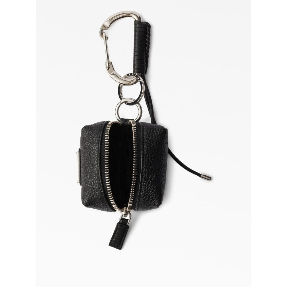 PRADA Leather Bag Charm Keyring Black