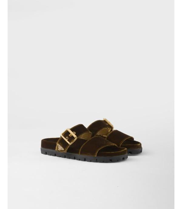 PRADA Velvet Slide Sandals Black