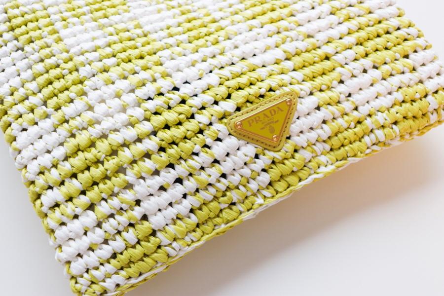 PRADA Triangle Logo Yellow Raffia Shoulder Bag 1BC184