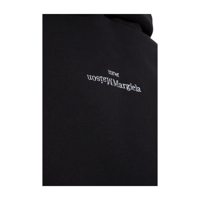 Maison Margiela Upside-Down Embroidered Logo Hoodie Men Black