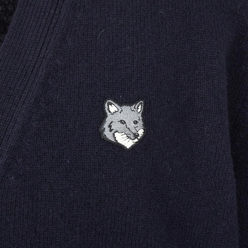 Maison Kitsune Fox Head Logo Men’s Wool Cardigan Navy PM00502 KT1006 0413