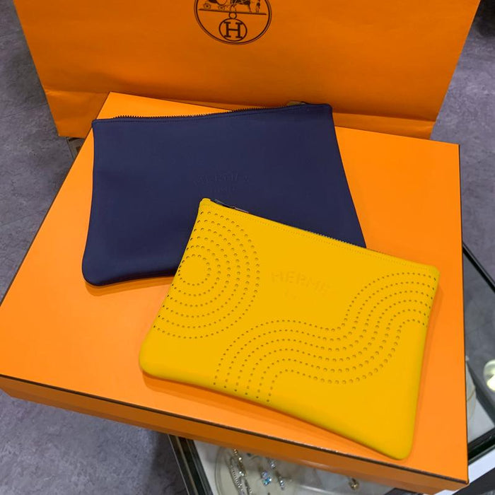HERMES Blue Water-Resistant Neobain Flat Clutch Medium