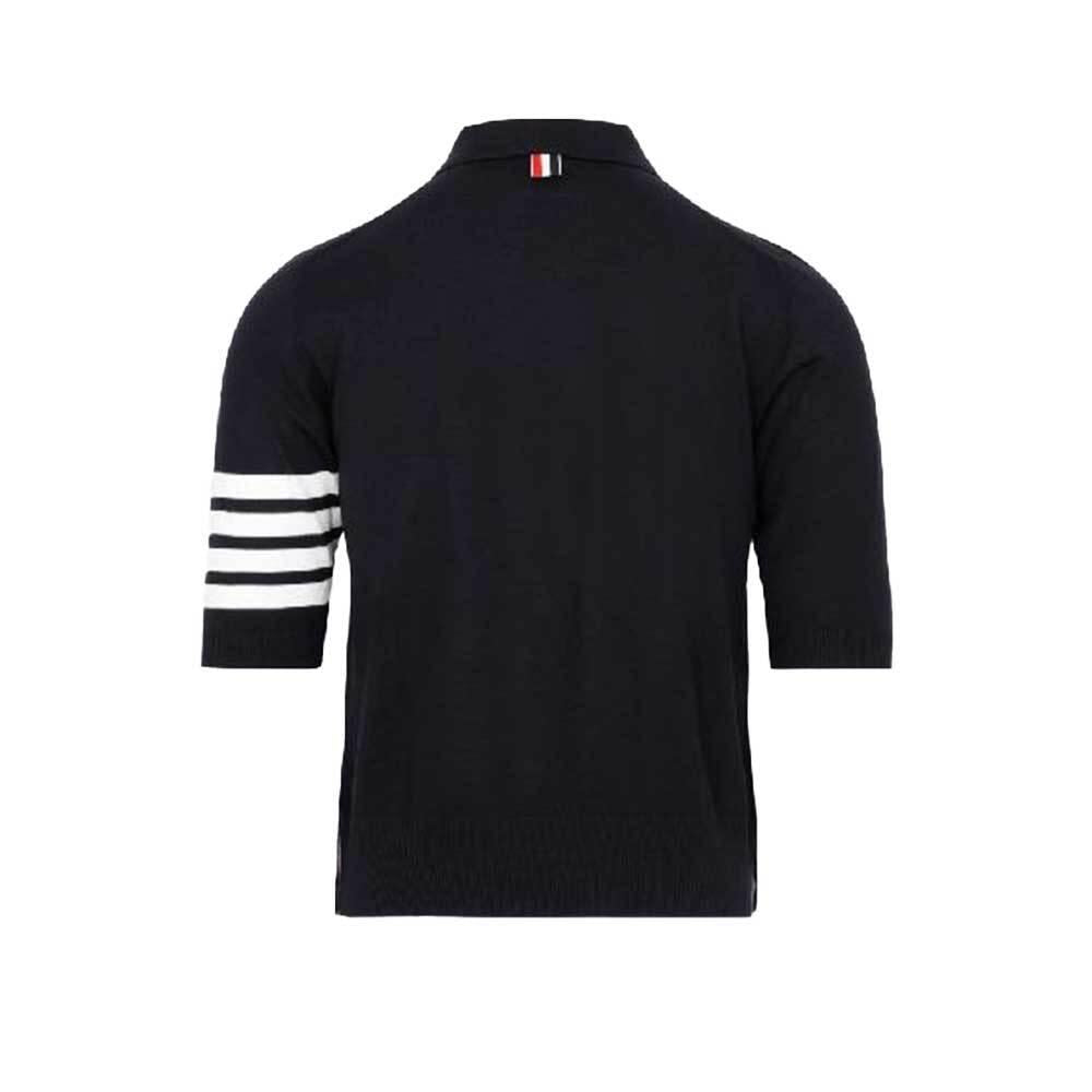THOM BROWNE Navy Short-Sleeve Knit Polo Sweater Men MKP048A