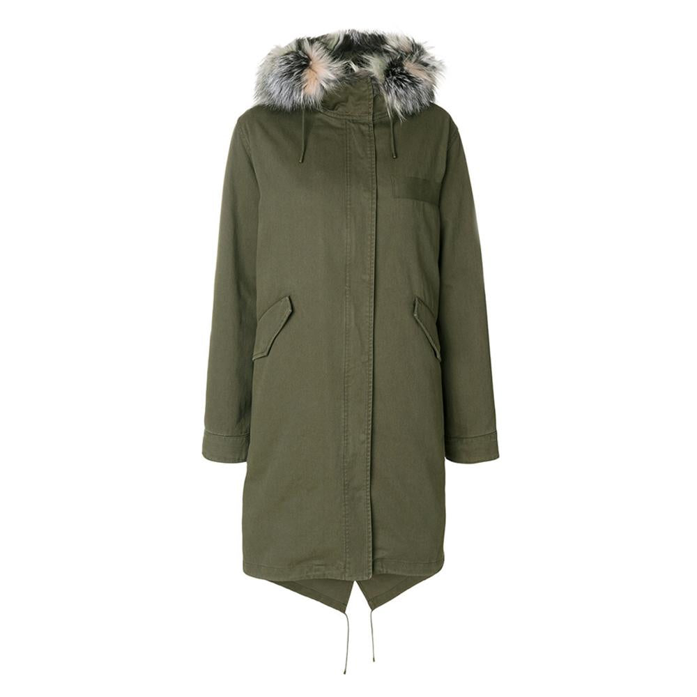 Yves Salomon Khaki Fox Fur Layered Puffer Jacket