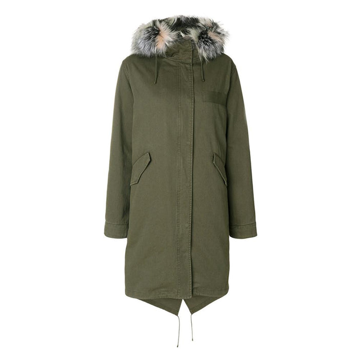 Yves Salomon Khaki Fox Fur Layered Puffer Jacket