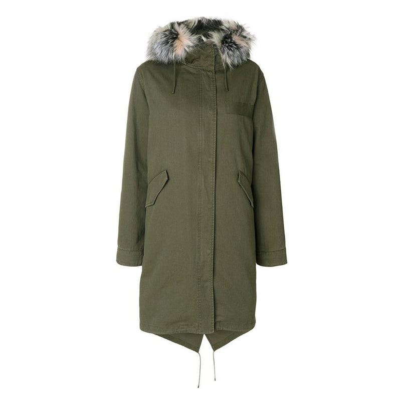 Yves Salomon Khaki Fox Fur Layered Puffer Jacket
