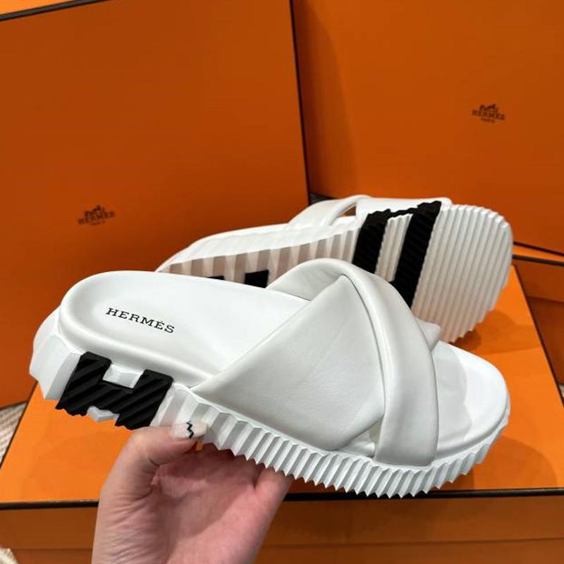 HERMES White Black Calfskin Infra Sandals Low-Top Sneakers