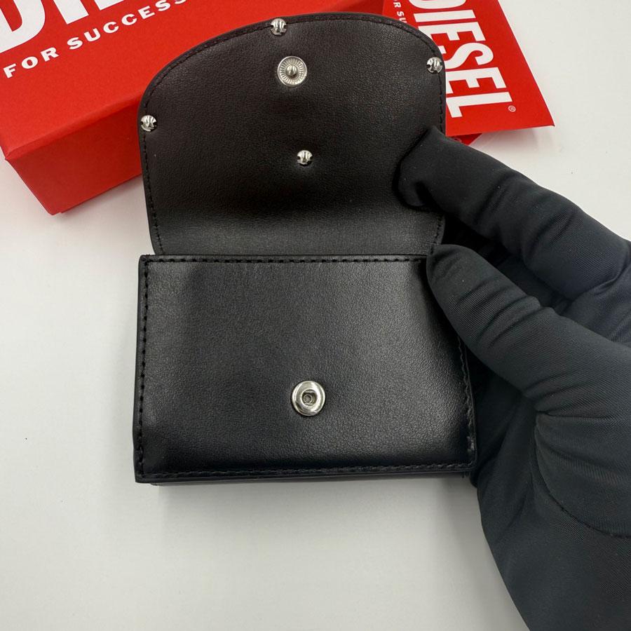 DIESEL 1DR Trifold Coin XS Leather Wallet Black Card Holder