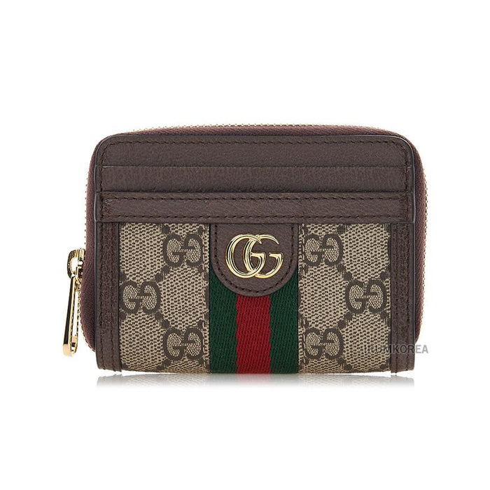 GUCCI Women’s GG Logo Leather Card Holder Wallet Brown