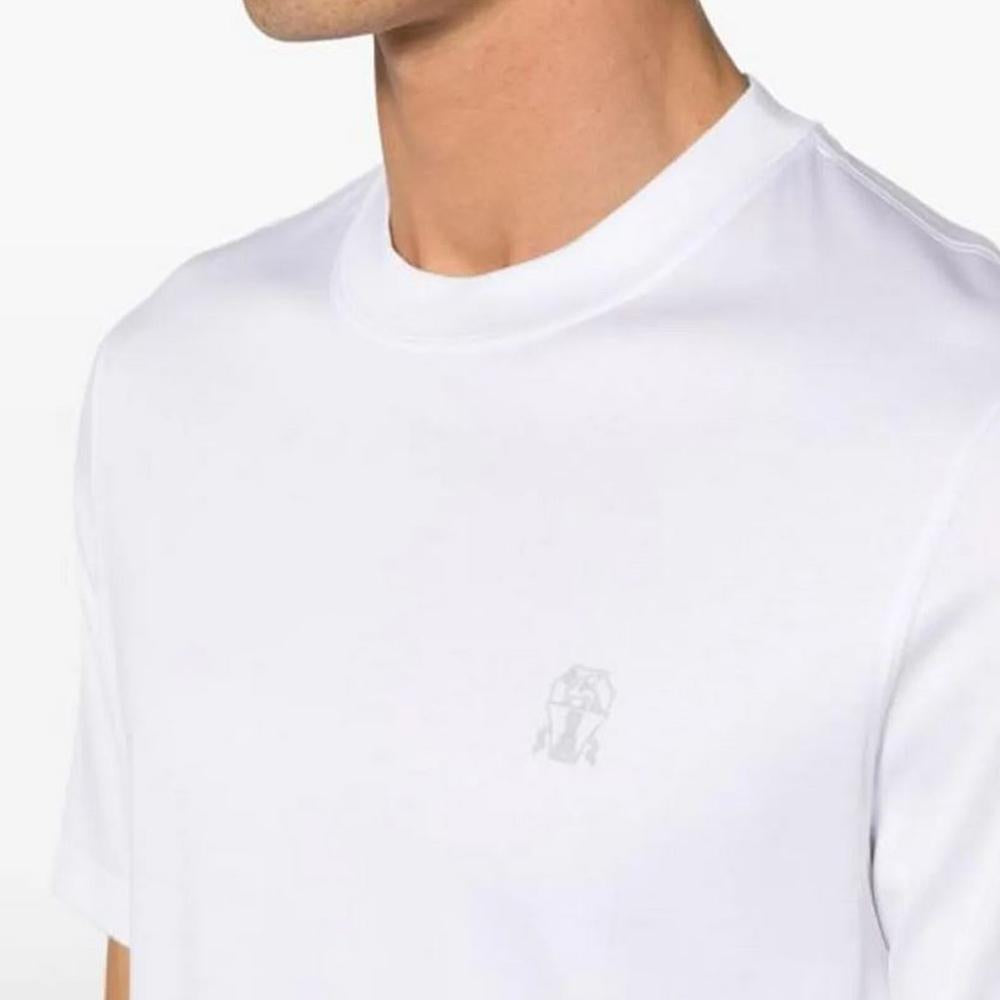 Brunello Cucinelli Logo Cotton Jersey Crewneck T-Shirt White