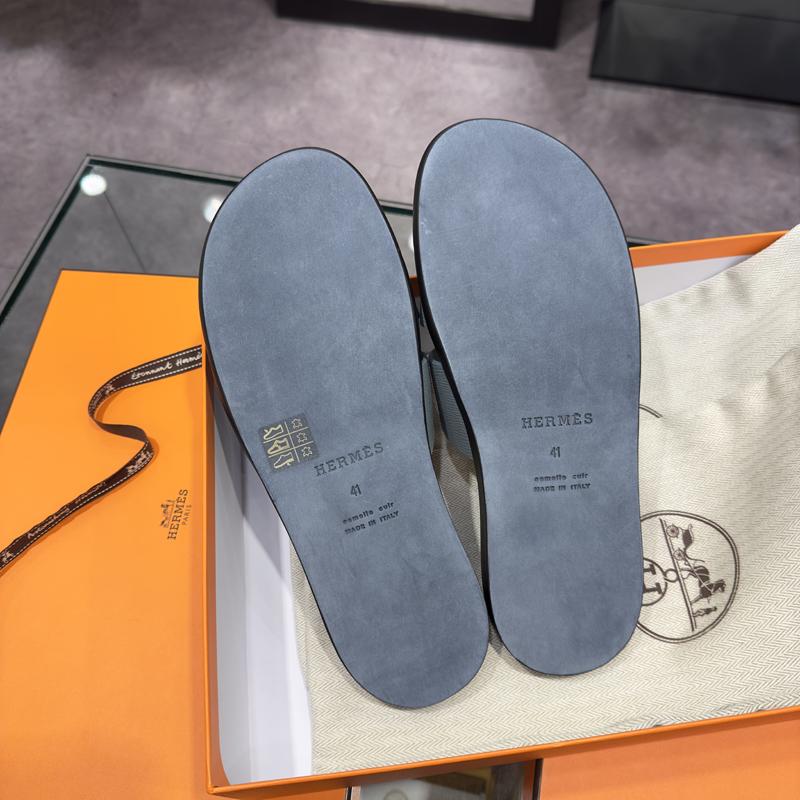 HERMES Izmir Epsom Calfskin Two-Tone Blue Brown Men’s Sandals