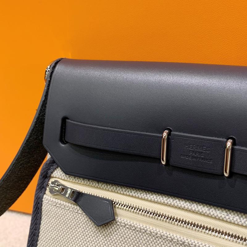 HERMES Herbag 20 Mini Military Canvas Cowhide Gray Crossbody Bag