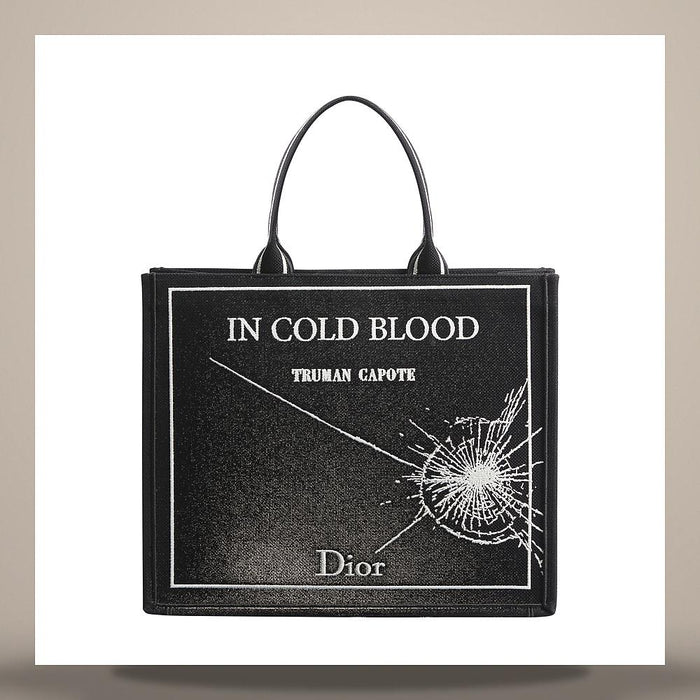 DIOR Book Tote Large Black White Embroidered Canvas Shoulder Bag