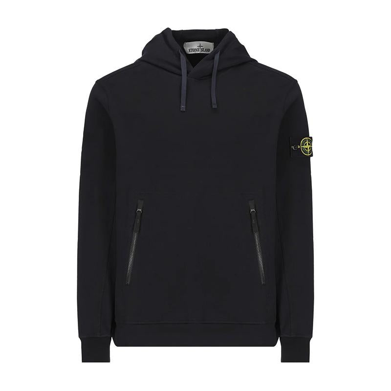 STONE ISLAND Navy Stretch Cotton Fleece Hoodie