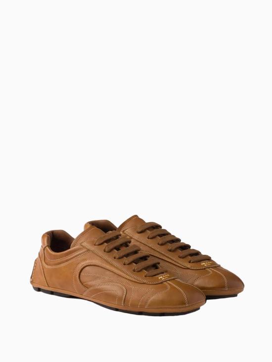 PRADA Black Leather Low-Top Sneakers for Men 4E1165 EFX F098L CARAMEL DOM