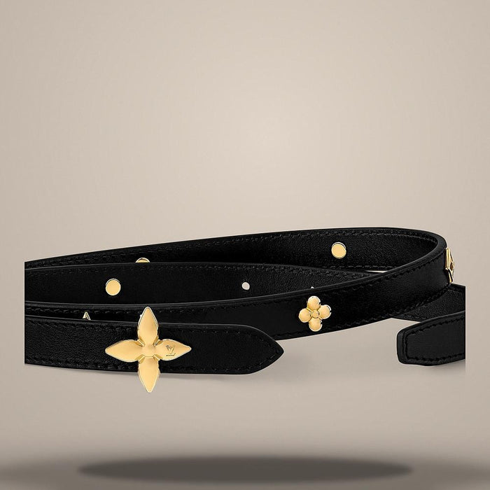 Louis Vuitton Mini Flowergram Stud 15mm Black Leather Belt M4281U