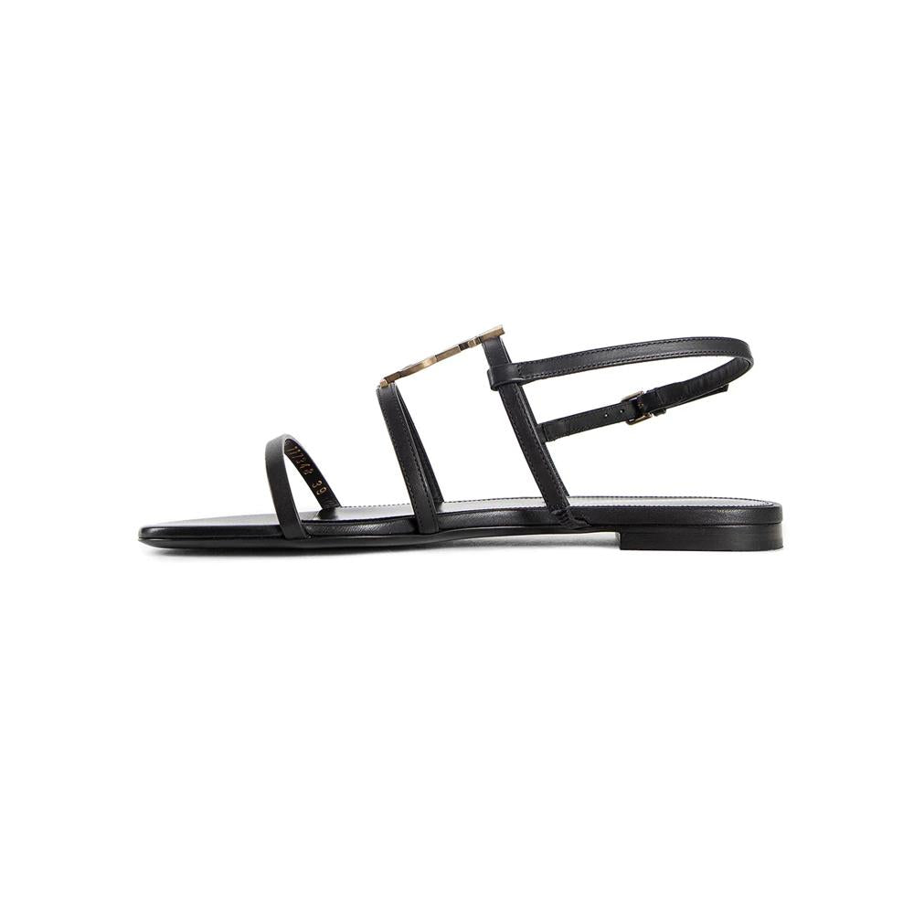 Saint Laurent New Cassandra Flat Sandals Black Sandals