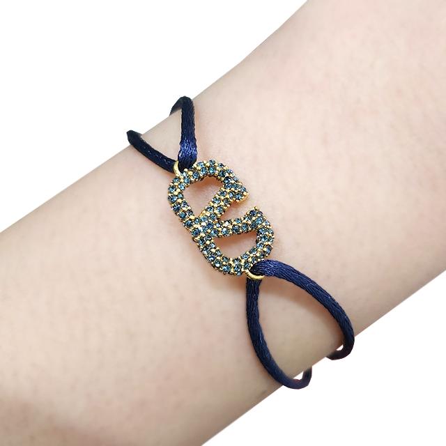 VALENTINO V Logo Crystal Knot Bracelet Navy Unisex