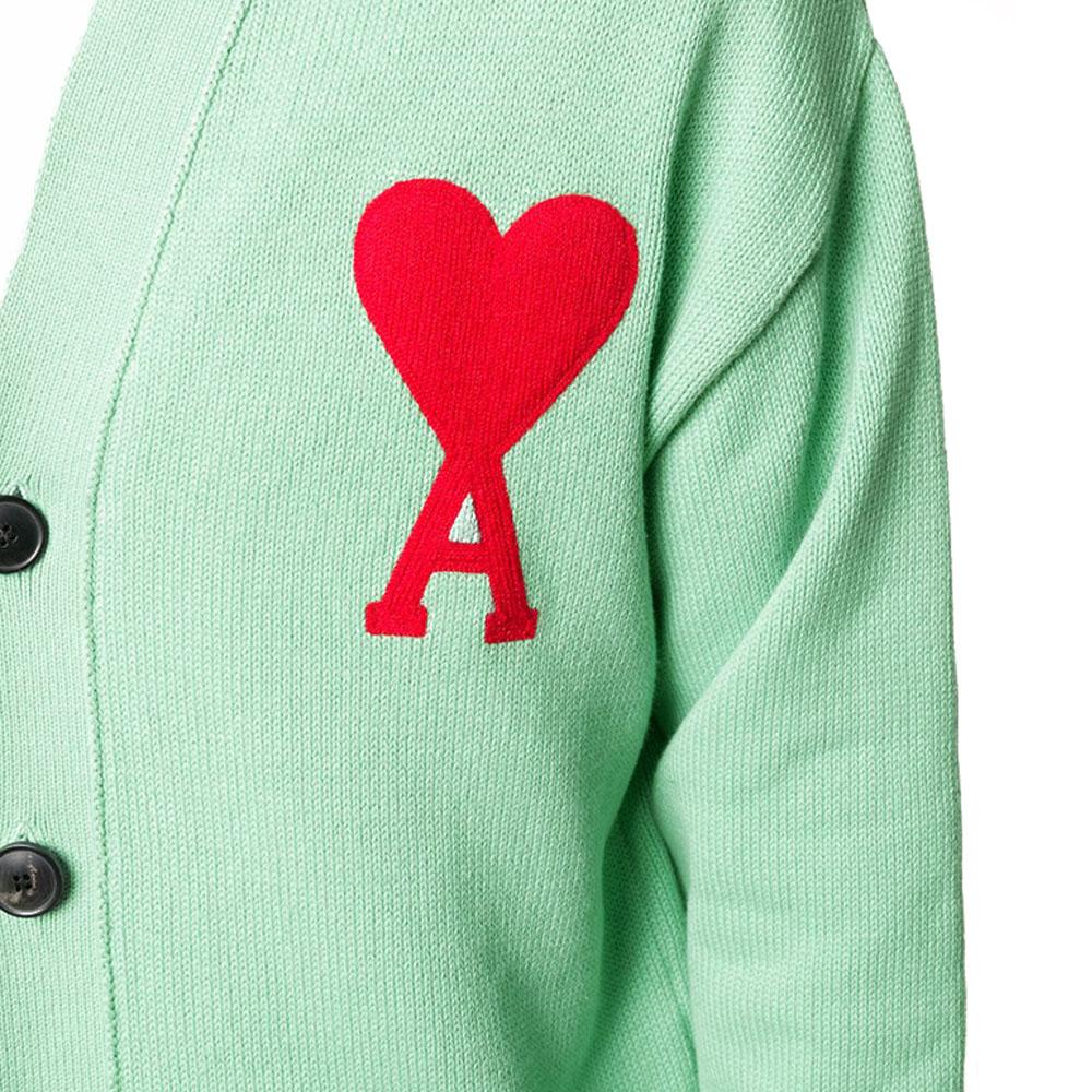 AMI 15th Anniversary Big Heart Intarsia Cardigan Green Aqua