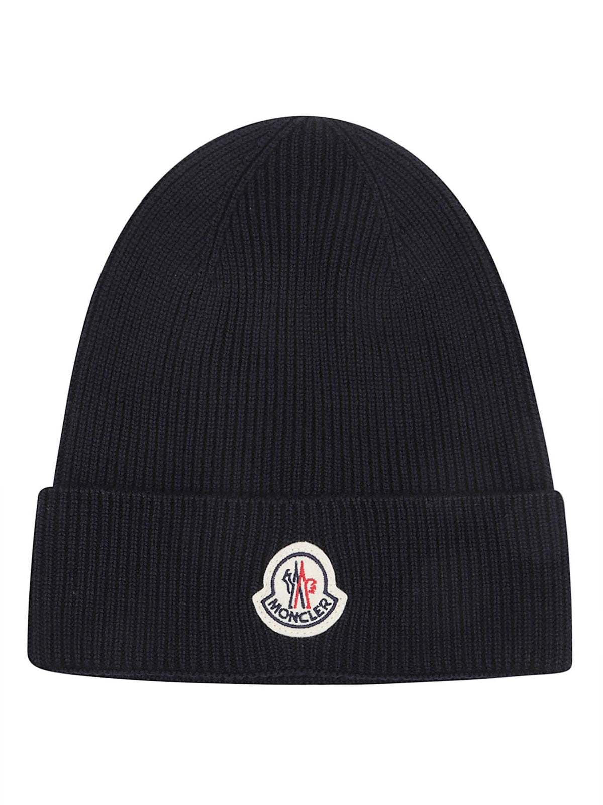 Moncler Rib Knit Wool Beanie Hat Black Men