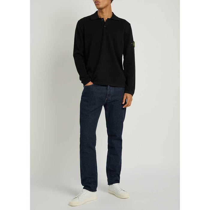 STONE ISLAND Long Sleeve Waffle Polo Shirt Black