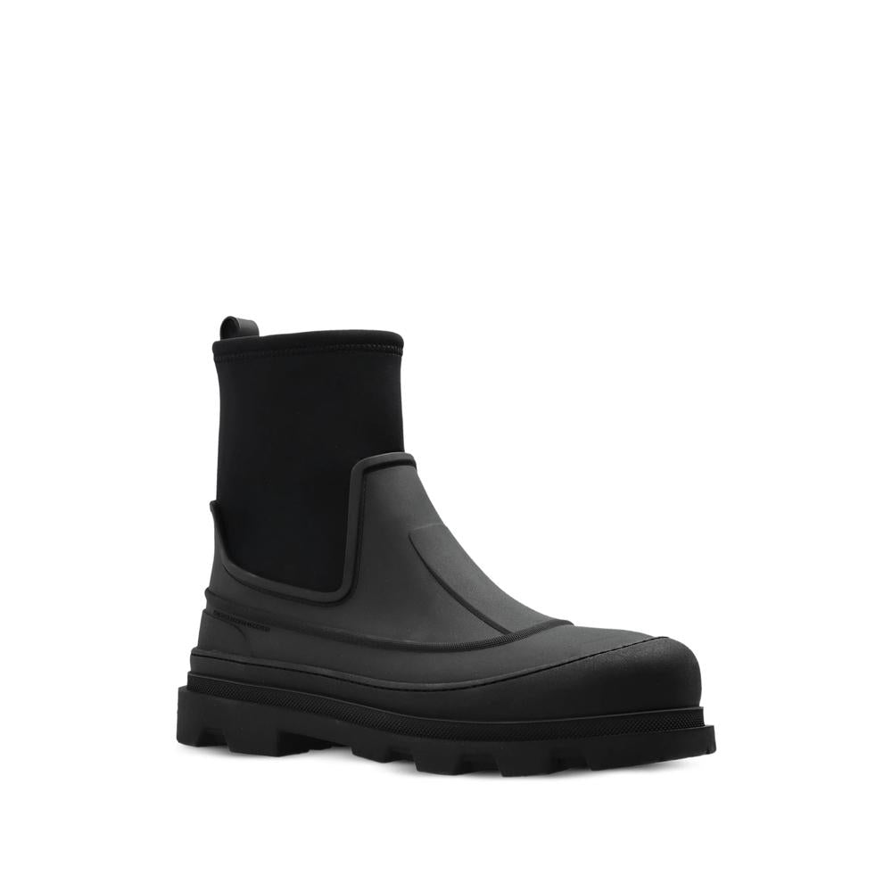 Moncler Black Leather Mid Ankle Boots for Men