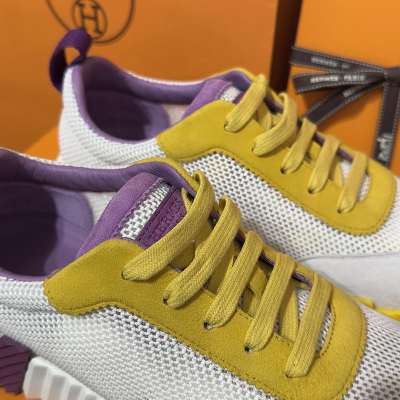 HERMES Bouncing White Mesh H Yellow Purple Two-Tone Low-Top Sneakers