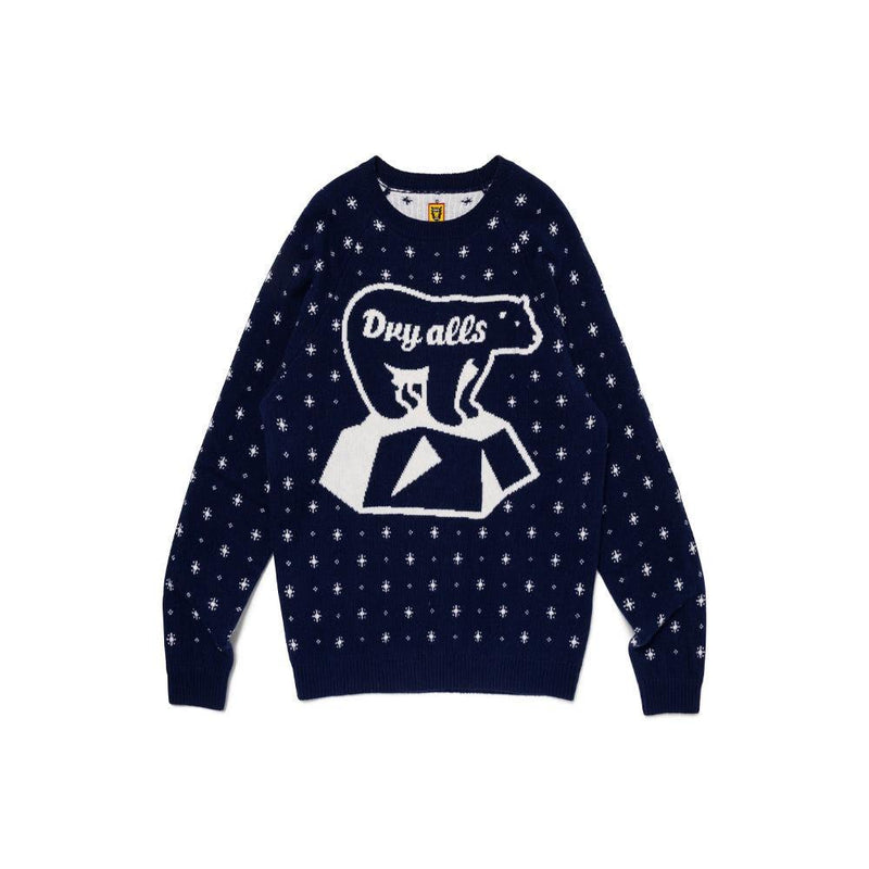 Humanmade Polar Bear Jacquard Crewneck Knit Sweater Navy HM26 CS037