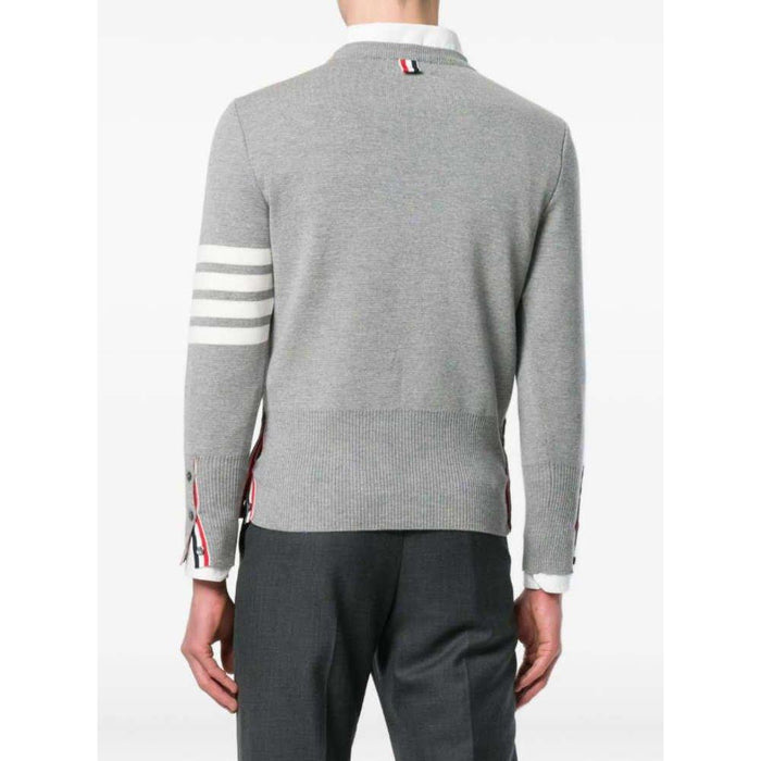 THOM BROWNE Gray Armband Stripe Wool Crewneck Sweater Unisex