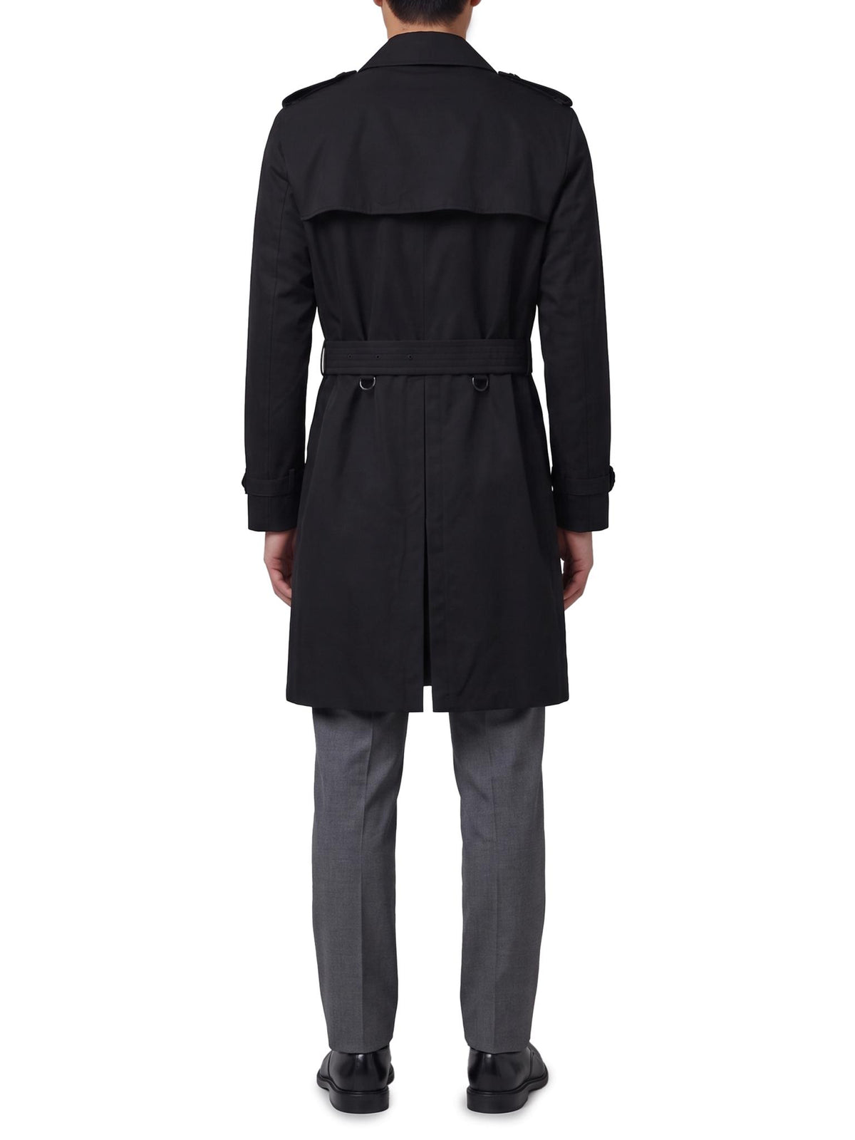 BURBERRY Black Cotton Gabardine Double-Breasted Trench Coat Men