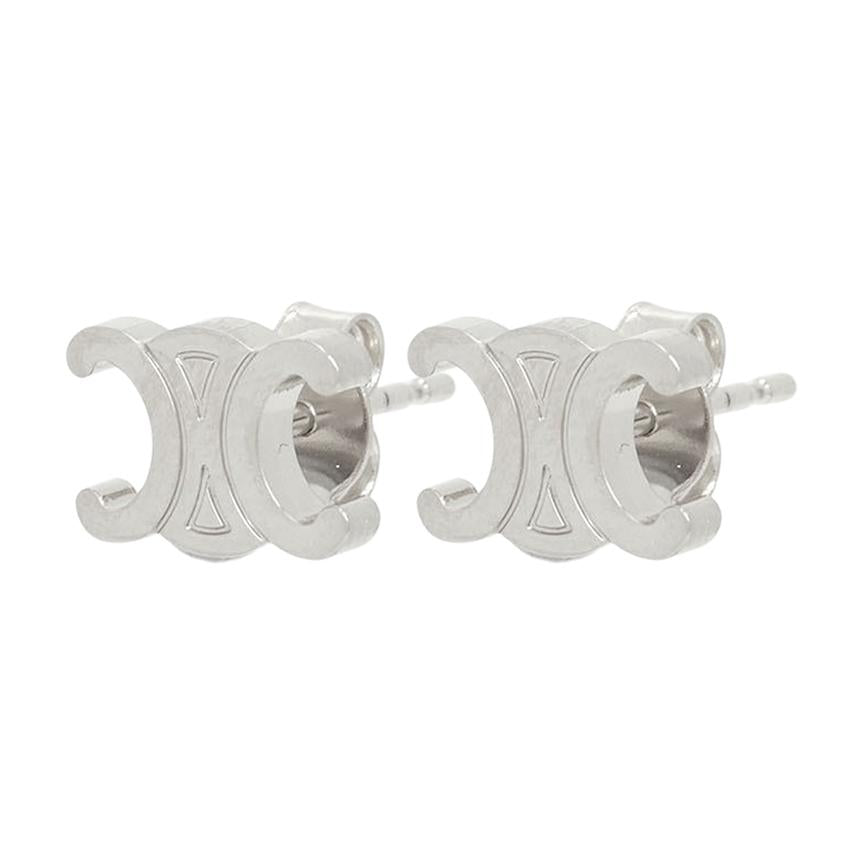 CELINE Triomphe Silver Women's Earrings