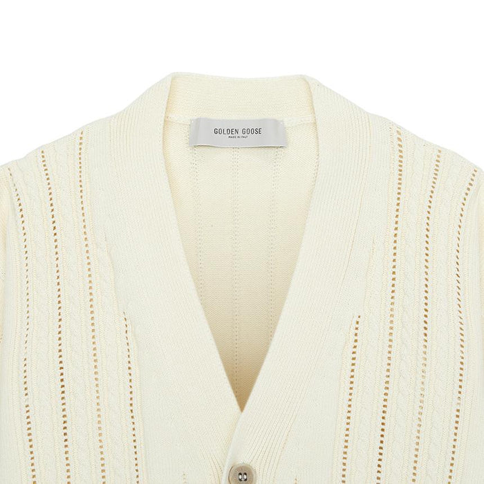 GOLDEN GOOSE Men’s Knit Cardigan Ivory Wool Blend