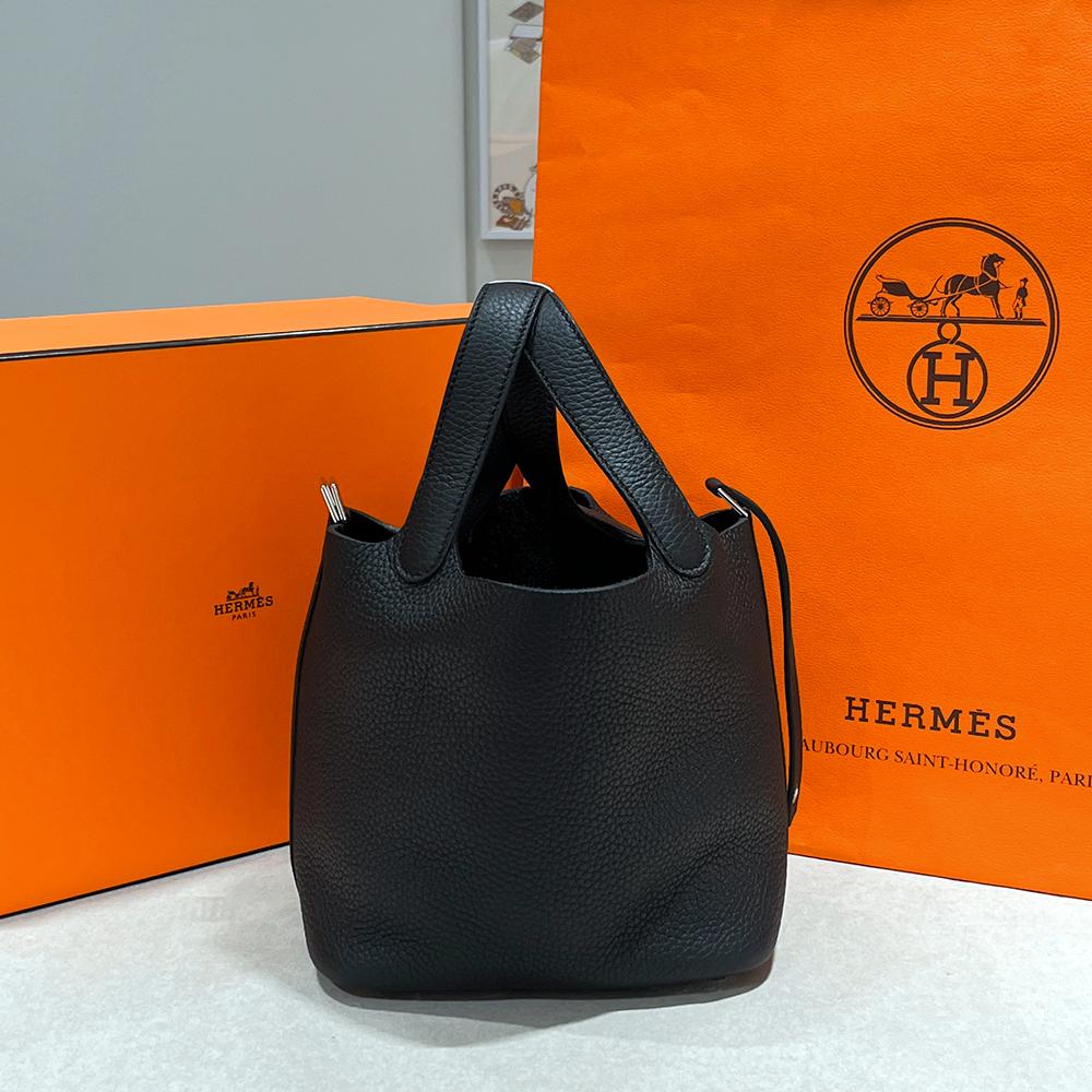 HERMES Clemence Picotin Lock 18 Tote Bag Black Palladium Hardware