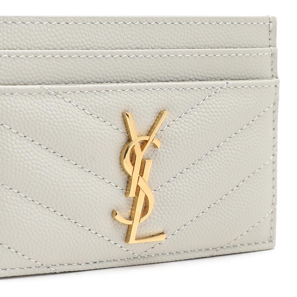 Saint Laurent Cassandra Matelassé Leather Card Holder Wallet Ivory