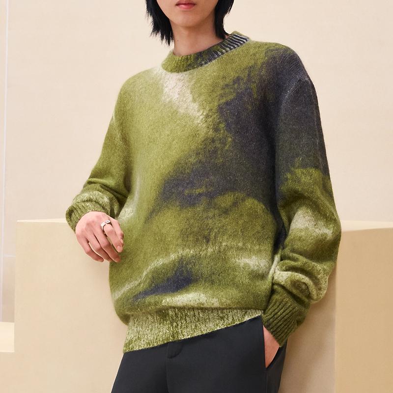 HERMES Cashmere Refflet Equest Crewneck Sweater Green Unisex