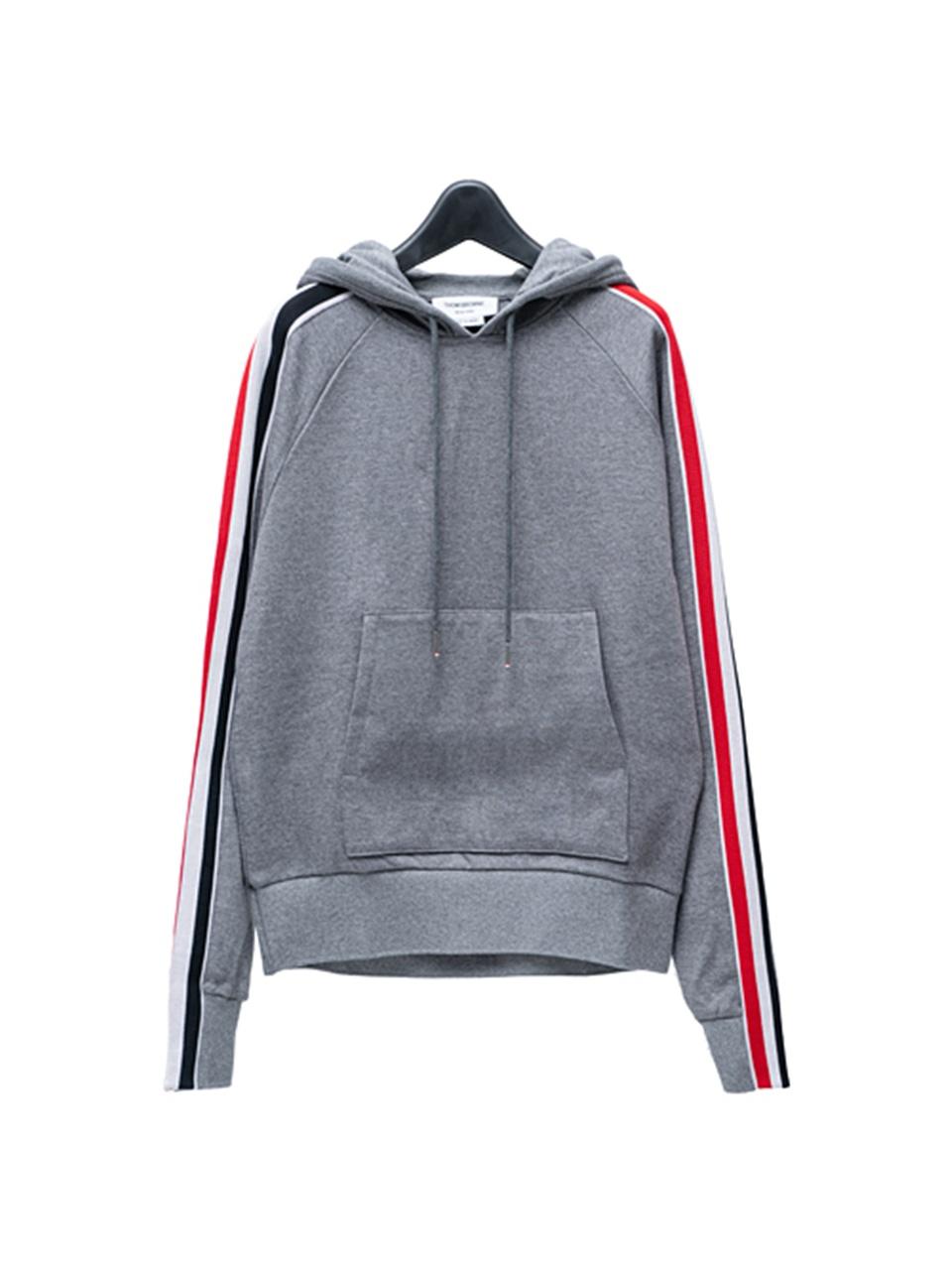 THOM BROWNE Tricolor Stripe Hoodie Sweatshirt Navy Cotton Men