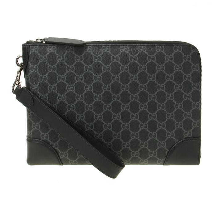 GUCCI GG Emblem Small Business Clutch Black Leather
