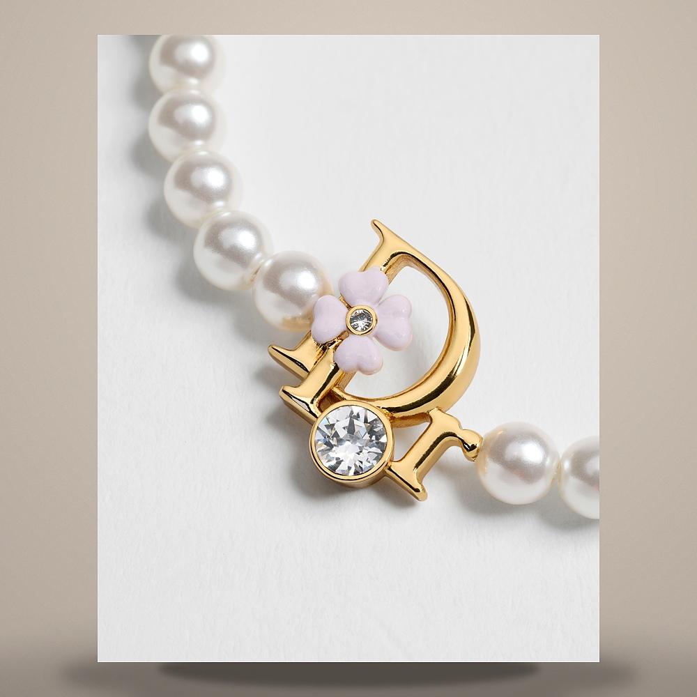 DIOR Precious Clover Necklace Gold-Tone Metal White Resin Pearl C N4065WOMLQD216