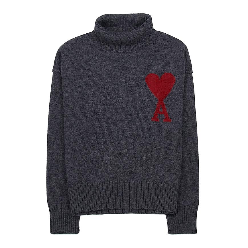 AMI Unisex Big Heart Logo Turtleneck Knit Sweater BFUKS406 018 084