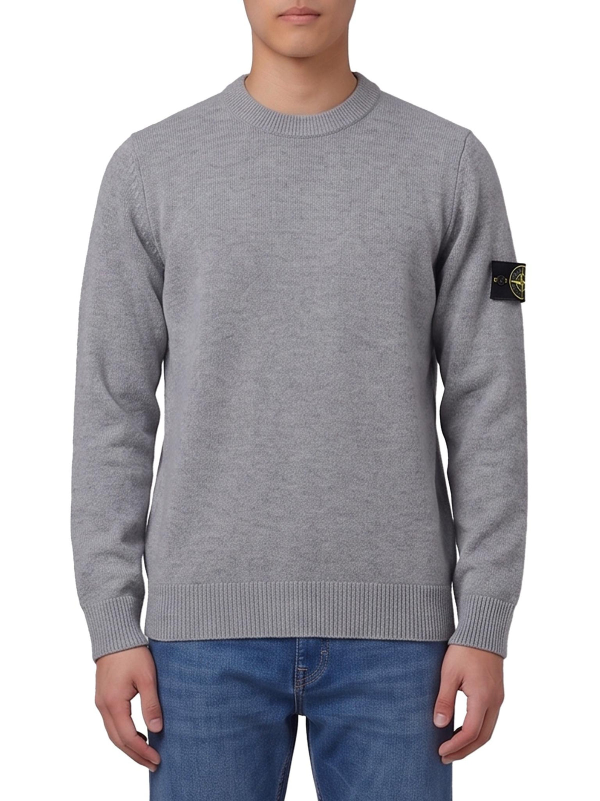 STONE ISLAND Wool Round Neck Knit Sweater Navy