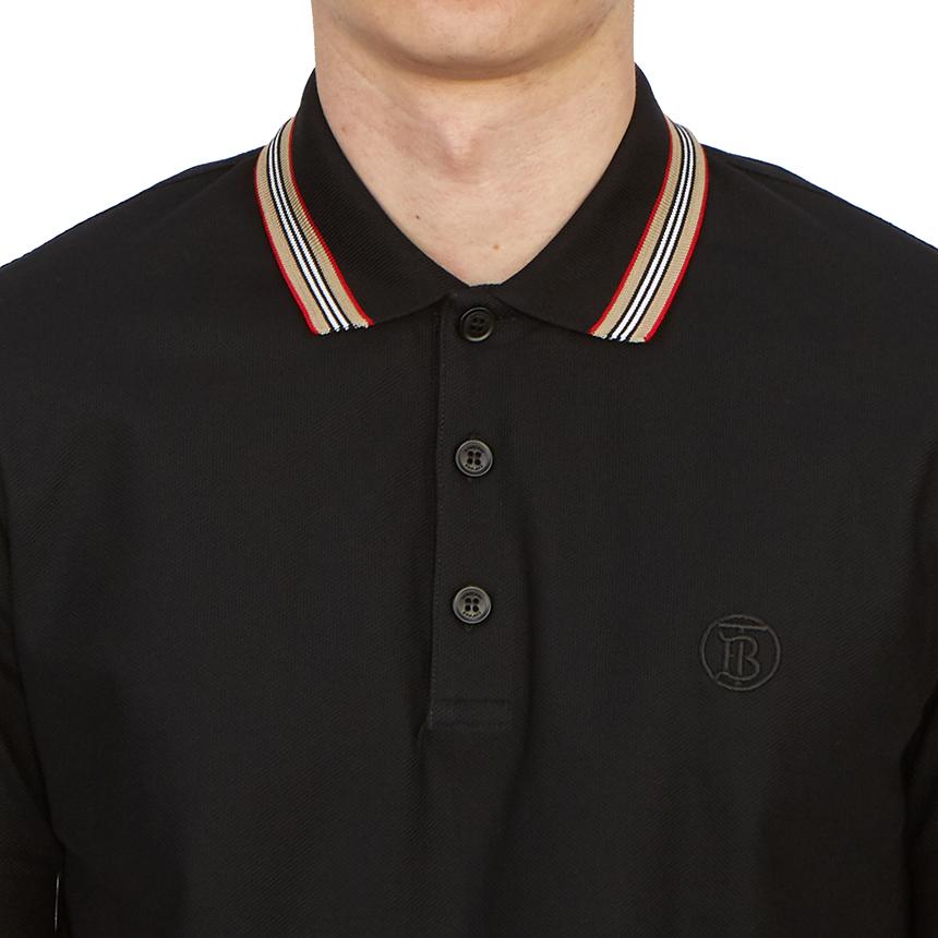 BURBERRY Black Cotton Pique Short Sleeve Polo Shirt for Men