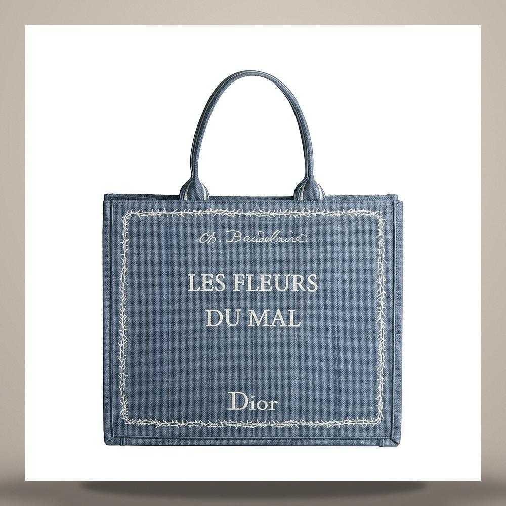 DIOR Large Blue White Embroidered Book Tote Bag 42 x 35 x 18 cm