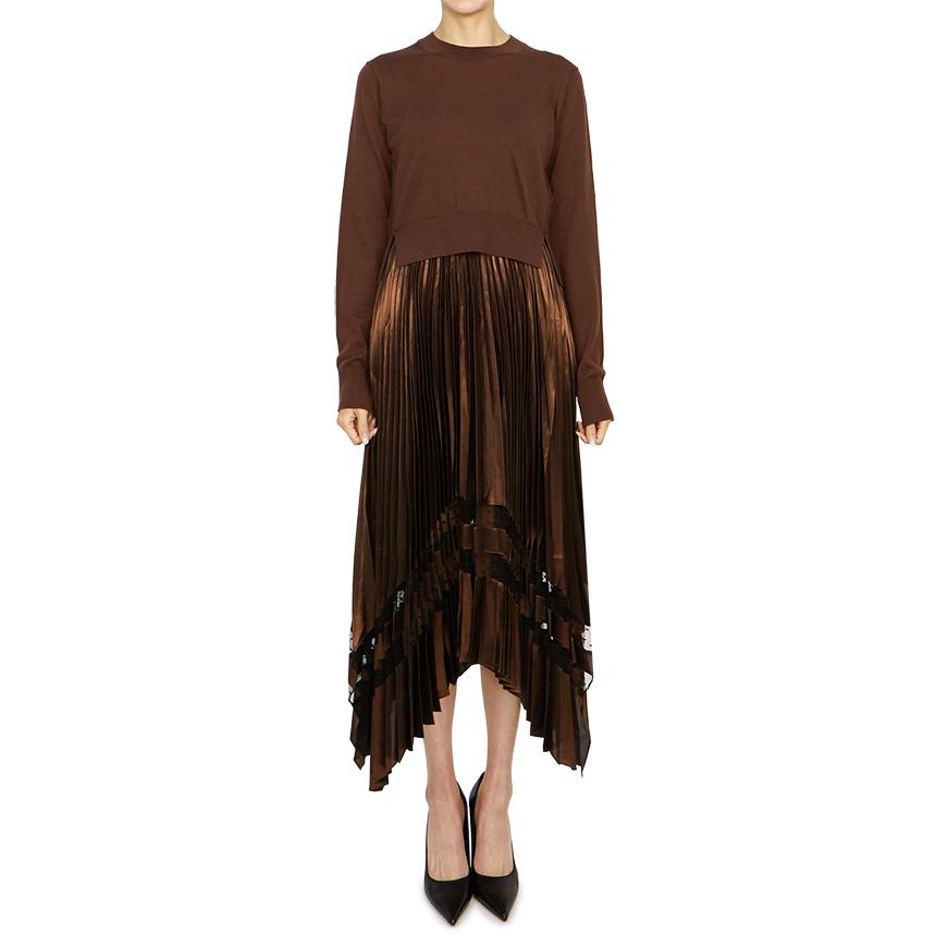 ALLSAINTS Nadia Foil Sleeveless Long Pleated Dress Knit WD138Z PALE CACAO BLACK