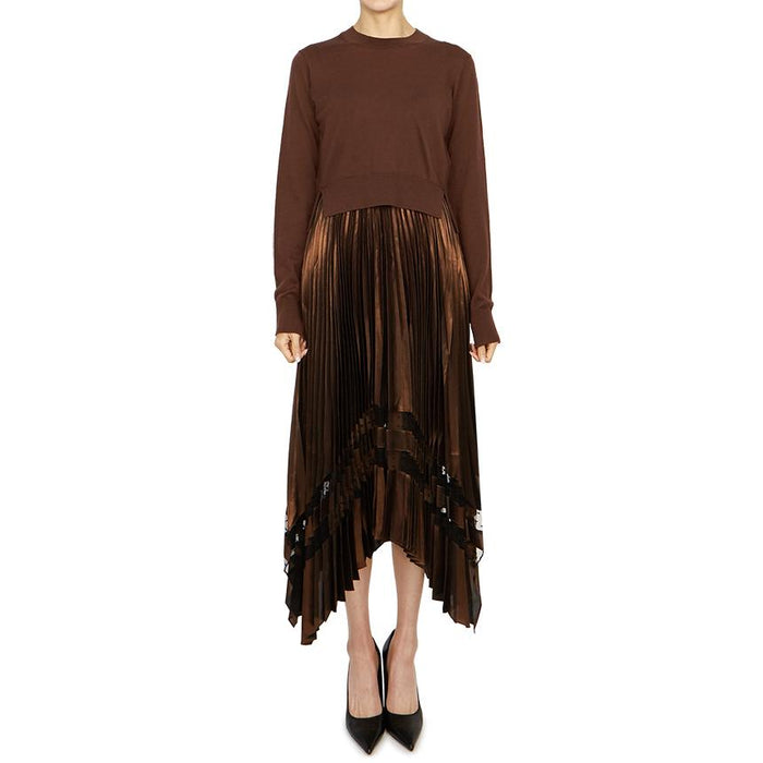 ALLSAINTS Nadia Foil Sleeveless Long Pleated Dress Knit WD138Z PALE CACAO BLACK