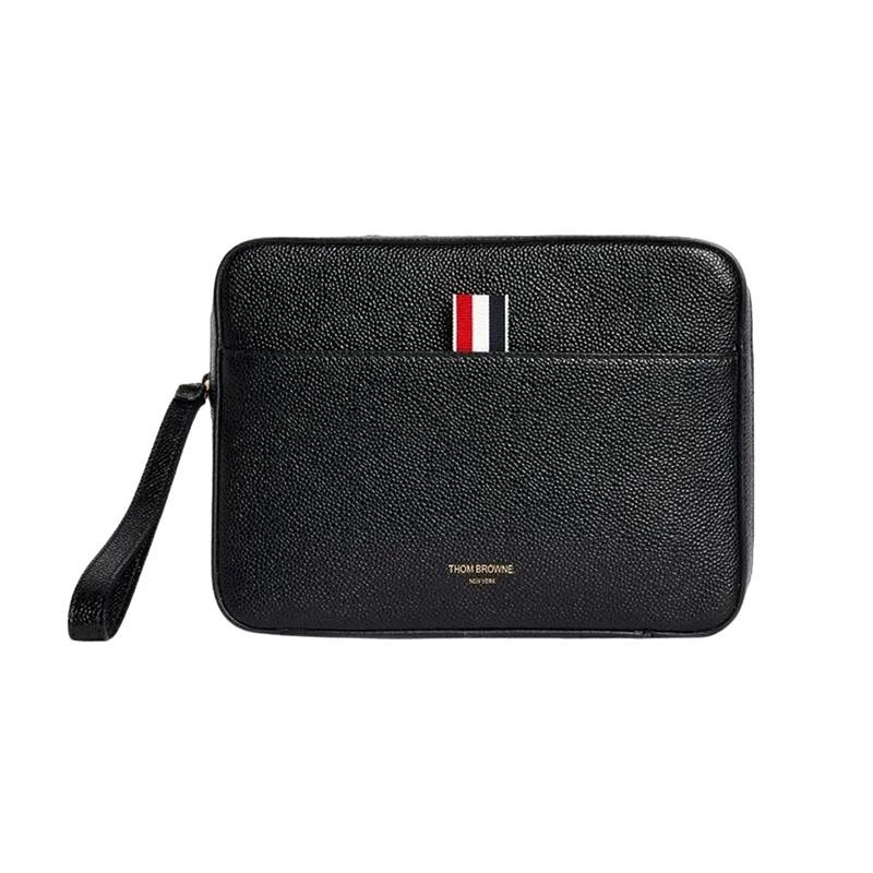 THOM BROWNE Pebble-Grain Leather Men's Clutch Bag Black