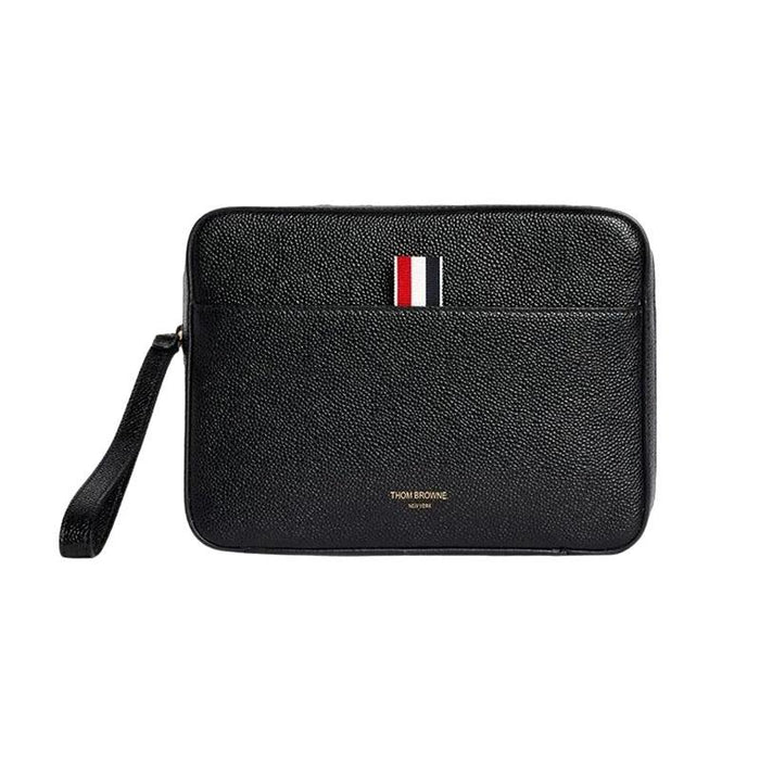 THOM BROWNE Pebble-Grain Leather Men's Clutch Bag Black