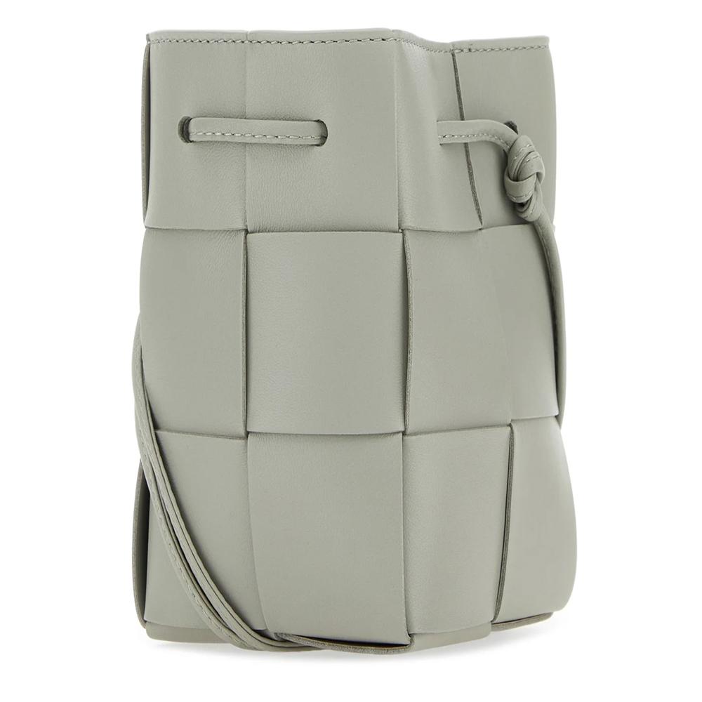 Bottega Veneta Intrecciato Cassette Leather Shoulder Bag Gray